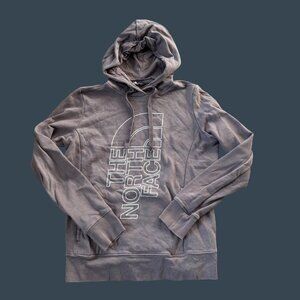 The North Face Womens Gray Logo Hoodie Sweatshirt Medium Pullover Cotton Blend